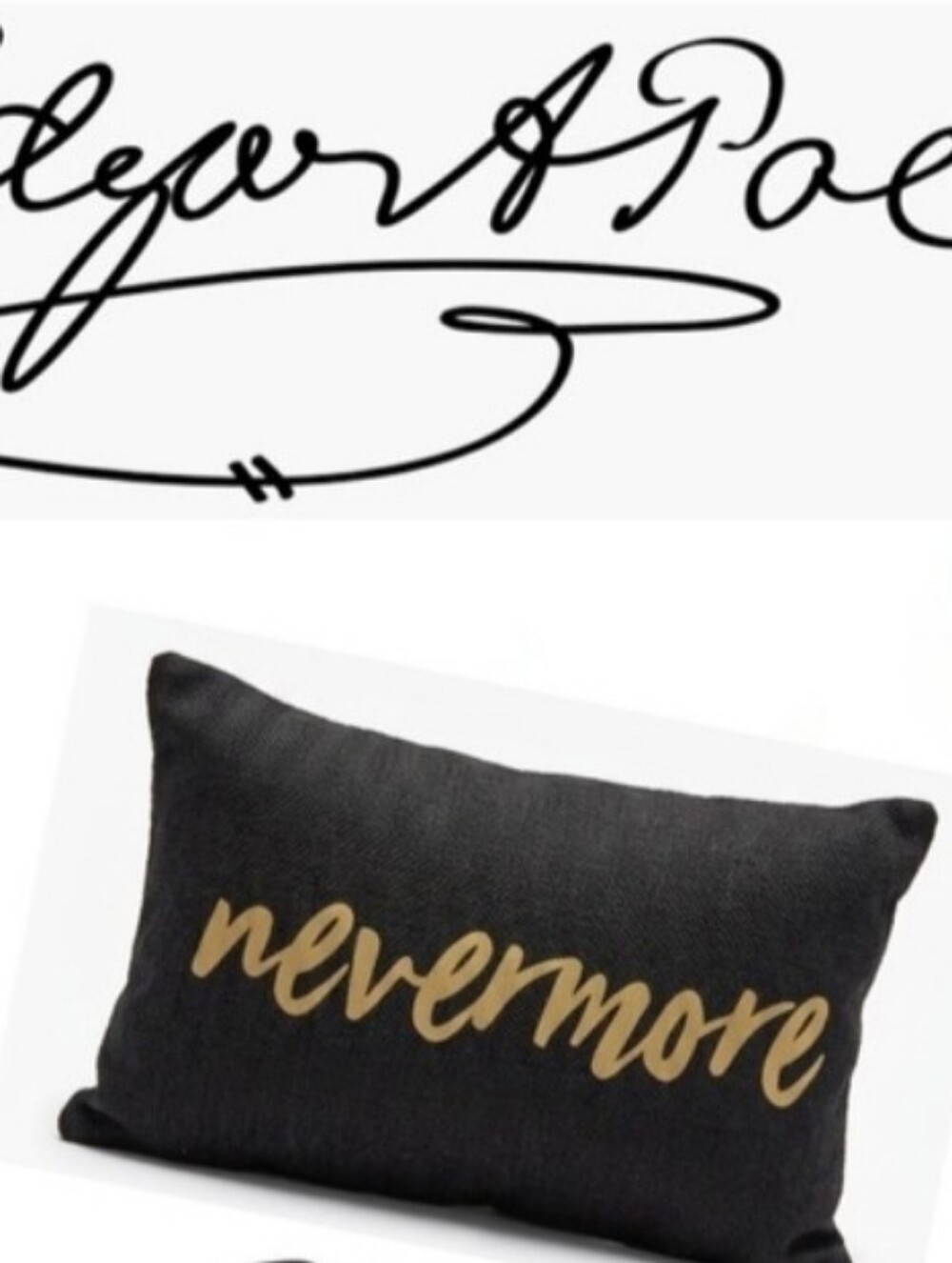 Black Pillow with Gold "Nevermore" Script